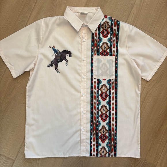 FYDUDE Catch The Waves Western Style Short Sleeve Shirt Men's L - Picture 2 of 10